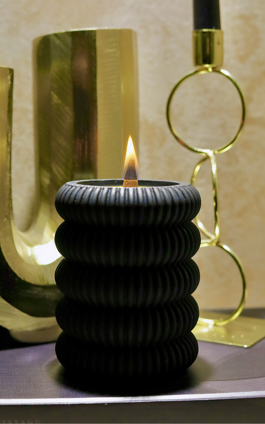 Black Ribbed Incense Burner